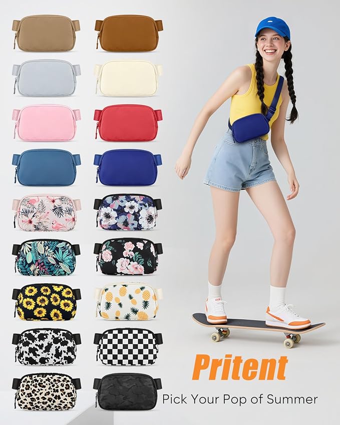 Pritent Fanny Packs for Women Cross Body Bag Waterproof Belt Bag with Adjustable Strap and Zipper Back Pocket Small Crossbody Bags Fashion Waist Packs for Workout Travelling(Blue)
