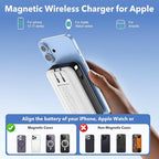 Magnetic Portable Charger 10000mAh for iPhone with Built-in Cables and Wall Plug,Wireless Power Bank with iWatch Charger,LCD Display 22.5W Fast Charging Battery Pack for iPhone 16/15/14/13/12 (White)