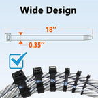 200lb Zip Ties Heavy Duty 18 Inch 70pcs, Large White Cable Tie, Thick Heat Resistant Zipties, Big Wide Clear Wire Ties, Industrial Tie Wraps for Outdoor Use