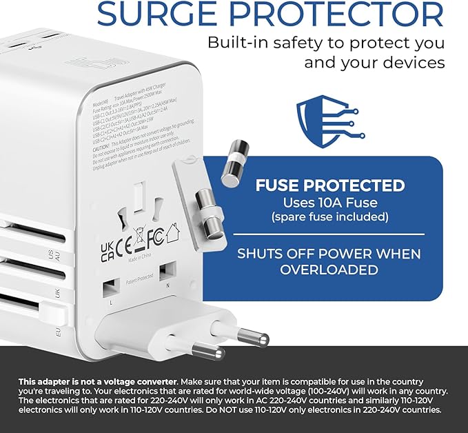 OREI Universal Travel Adapter – All-in-One Worldwide Power Plug Converter with Dual USB Charging Ports – Compatible with USA, EU, UK, AUS