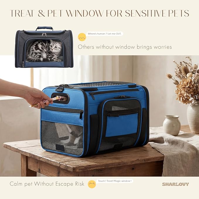 Top-Expandable Pet Carrier with Treat & Pet Window,18x11x11 Inch Delta American United Airline Approved,Soft-Sided Dog Carrier for Small Dogs and Cats,Travel Cat Carrier with Locking Safety Zippers