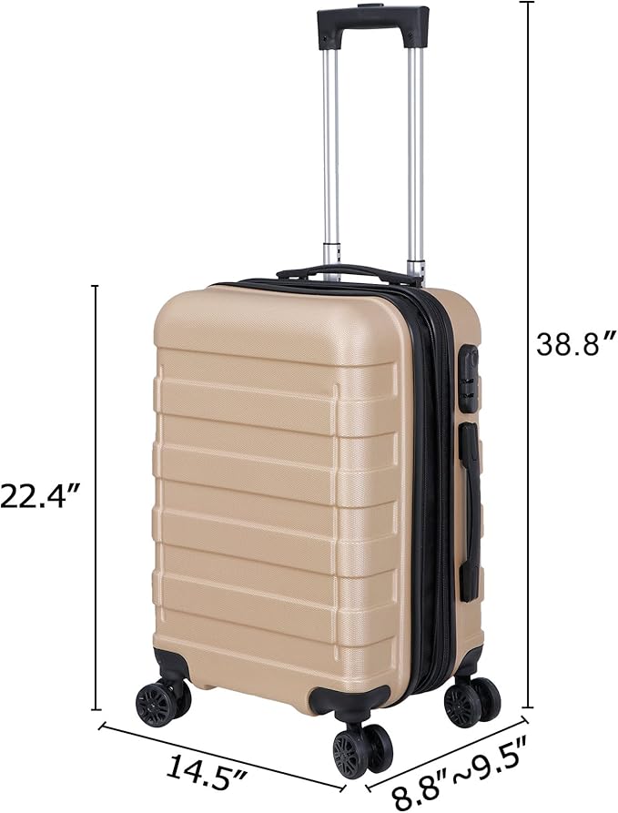 SUPER DEAL 21 Inch Expandable Suitcase Hardside Carry On Travel Luggage with Spinner Wheels Height Adjustable Handle, Champagne