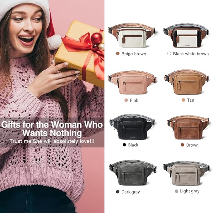 LATMAP 3L TRIPLE ZIP Fanny Packs Belt Bag For Women Men Crossbody Waist Pack Sling Chest Bum Travel Bag Purse Faux Leather Fashion Cute Grey