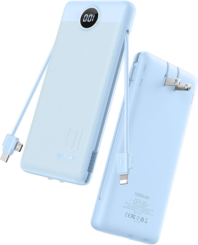 VRURC Portable Charger Power Bank - 10000mAh Fast Charging 22.5W USB Port Fast Charging Power Bank,4 Outputs Dual Inputs Slim Compact Rechargeable Battery Pack Travel Accessories-Blue(1 Pack)