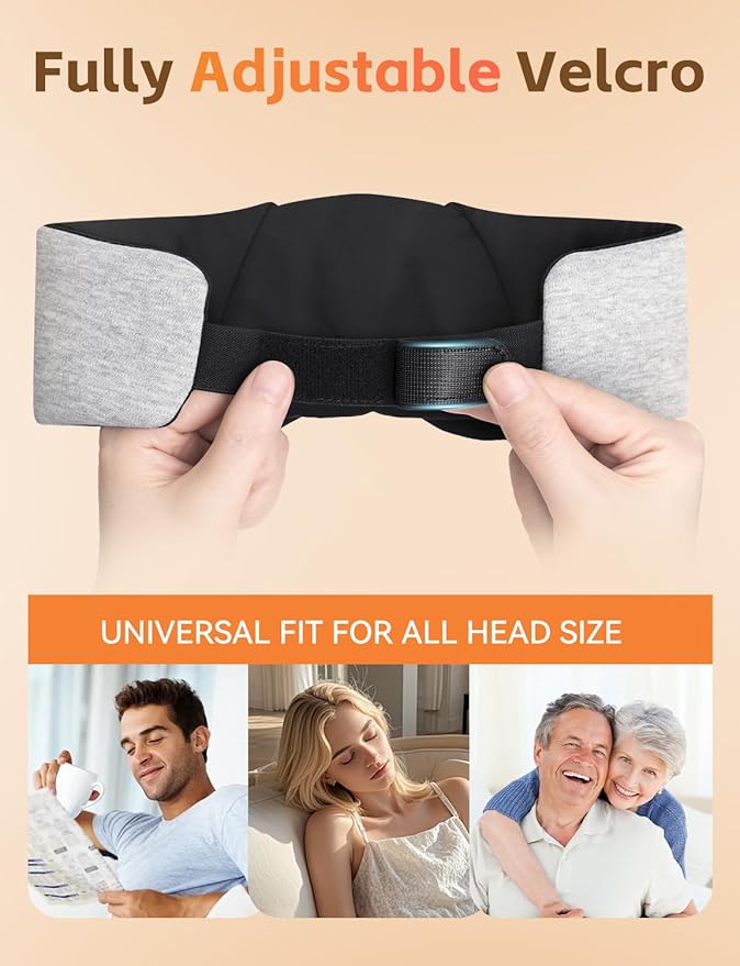 Sleep Mask with Bluetooth 6.0 Headphones, 20H Playtime Sleeping Headphones for Side Sleepers, Adjustable Blackout Eye Mask for Travel Meditation, Noise-Reducing Sleep Mask Gifts for Women Men, Gray