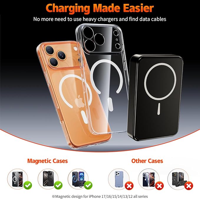 26800mAh Magnetic Power Bank, Mag-Safe Compatible Wireless Portable Charger, Aluminum Alloy, Large Capacity 20W Fast Charging USB-C, Travel Essential, for iPhone 17Air/16/15/14/13/12 Series, Black