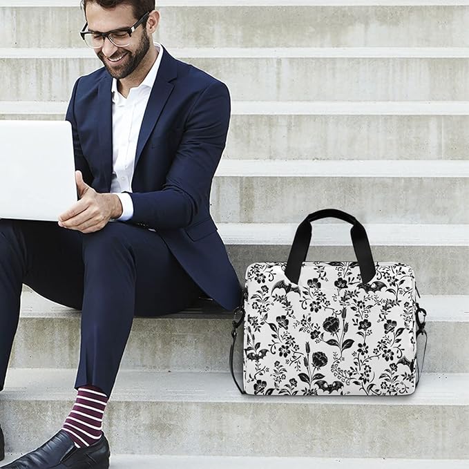 Laptop Bag 15.6 inch, Waterproof Laptop Case with Strap, Protective Laptop Carrying Case for Women&Men, Goth Bat Foral
