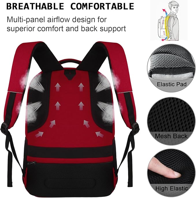 Volher Laptop Backpack,Business Travel Anti Theft Slim Durable Laptops Backpack,Water Resistant College Computer Bag for Women & Men Fits 15.6 Inch Laptop and Notebook-Red
