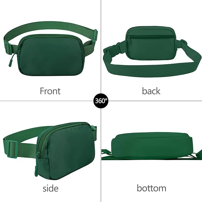 Fanny Pack Crossbody Bag for Women and Men, Belt Bag for Hiking Bum Bag with Adjustable Strap,Casual Cell Phone Pouch，Waist pack for Running Workout Sports Travel Deep Green