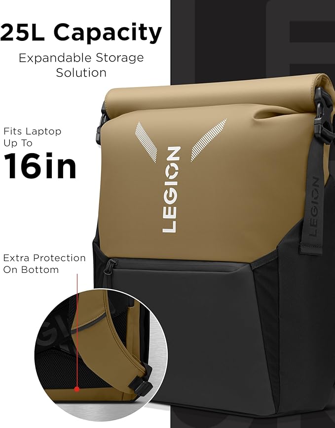 Lenovo Legion Gaming Laptop Backpack GB500, Expandable Capacity up to 25L, Fits 16-inch Laptops, Water Resistant