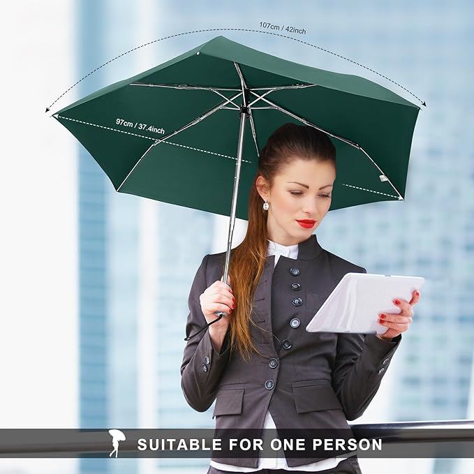 Compact Travel Umbrella for Purse - Flat Handle, Waterproof for Light Rain