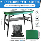 Portable Folding Table and Stool Set, Lightweight Foldable Table & Collapsible Stool for Camping Picnic Beach Fishing, Sturdy Small Outdoor Table with Mesh Layer Storage