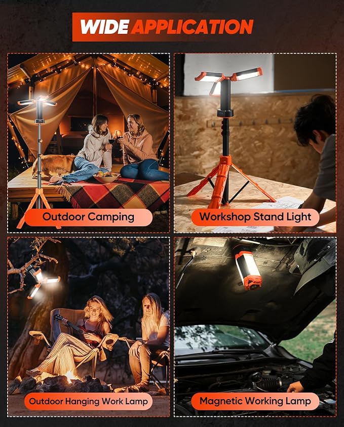 Saker Portable Camping Light with Stand 73inch 20000mAh Rechargeable LED Work Lights 3200 Lumen 4000/6500K Emergency Lights for Camping, Garage, Outdoor Work, Power Outages, Fishing LD18