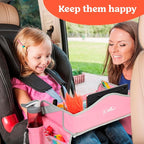 PILLANI Kids Travel Tray for Car - Car Seat Tray for Kids Travel, Road Trip Essentials, Carseat Table for Roadtrip Activities - Must Haves Toddler Lap Desk Organizer for Airplane - Car Accessories
