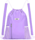 WANDF Drawstring Backpack with Shoulder Pad Sports Gym Backpack with Mesh Pocket String Bag for Women Men (Purple)