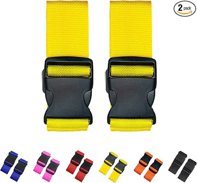 2 Pack Suitcase Straps, Bright Color Adjustable Luggage Belts, TSA Approved (Yellow)
