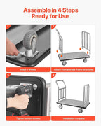 Hotel Luggage Cart 750 LBS Platform Truck with Removable Front Frame Heavy-Duty Capacity: This Durable Bellman cart Measures 42.5 × 25 × 38.6 inches (108 × 64 × 98 cm) and Holds up to 750 lbs Its sp