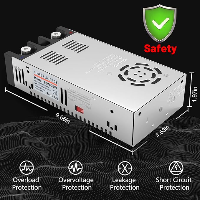 IMAYCC 110V AC to 12V DC Converter Power Supply 12V DC Switch Transformer for LED Strip, LCD Monitor, CCTV, Radio,Car Stereo and Diesel Heater 50A 600W