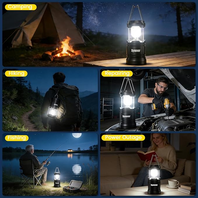 4-Pack Portable Camping Lanterns,LED Battery Powered Lights Tent Lamp Magnetic Base,Hanging Hook,Collapsible, Waterproof for Emergency, Hiking,Hurricane,Campsites,Lanterns for Power Outages