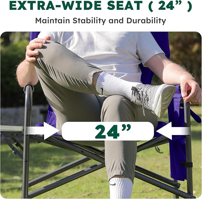 Colegence Oversized Directors Camping Chair Set of 2 Support 600 LBS, Heavy Duty Folding Outdoor Chairs with Side Pocket and Adjustable Side Table for Outside Beach,Lawn,Fishing, Deep Purple