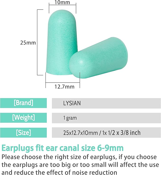 LYSIAN Ultra Soft Foam Earplugs for Sleep - 38dB Noise Cancelling Ear Plugs Perfect for Travel, Study & Quiet Rest - 60 Pairs Value Pack (Aqua)
