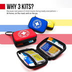 EVERLIT CARE Mini-Aid First Aid Kit | Compact & Lightweight Case with Carabiners for Travel | Family & Kid Friendly 180 Pcs Wound Care Supplies for School, Work, Outdoor, Home & Office | Pack of 3