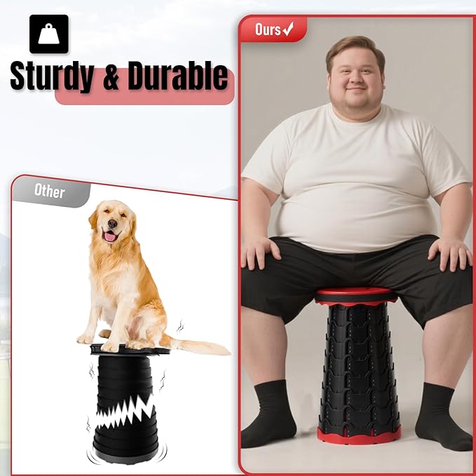 Doseno Upgraded Foldable Stool Thickened Set of 2, Portable Collapsible Stool Retractable Stool, Foldable Portable Collapsible Chair for Fishing, Hiking Tours, BBQ, Parties, Outdoor Activities (Red)