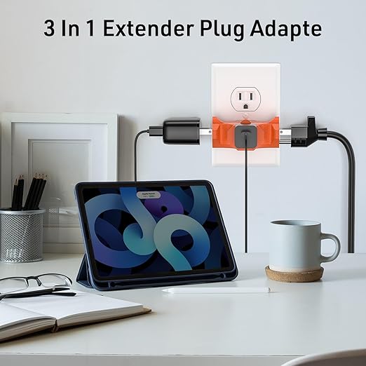 3-Pack 3 Way Plug Adapter, ETL Listed 3 Outlet Grounded Wall Outlet Splitter, 3 Prong Multi Outlet Adapter, 15A 125V 1875W, Power Splitter for Home, Office or Travel, Orange.
