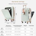 Merax 3 Piece Luggage Set Spinner Hardshell Lightweight TSA Lock and USB Port, Cup Holder, 20inch or 24inch with Front Opening Design, Light Green