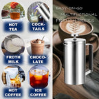 Samll French Press Coffee Maker 21OZ, Stainless Steel 600ml Coffee Press with Black Handle for Personal, Office, Travel,Camping (Sanding Silver, 1-3 Cups)
