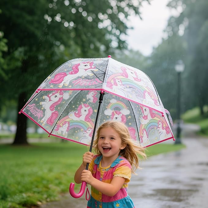 MRTLLOA Kids Clear Bubble Umbrella with an Easy Grip Curved Handle, Safety Transparent Dome Bubble Umbrella for Toddler Boys Girls