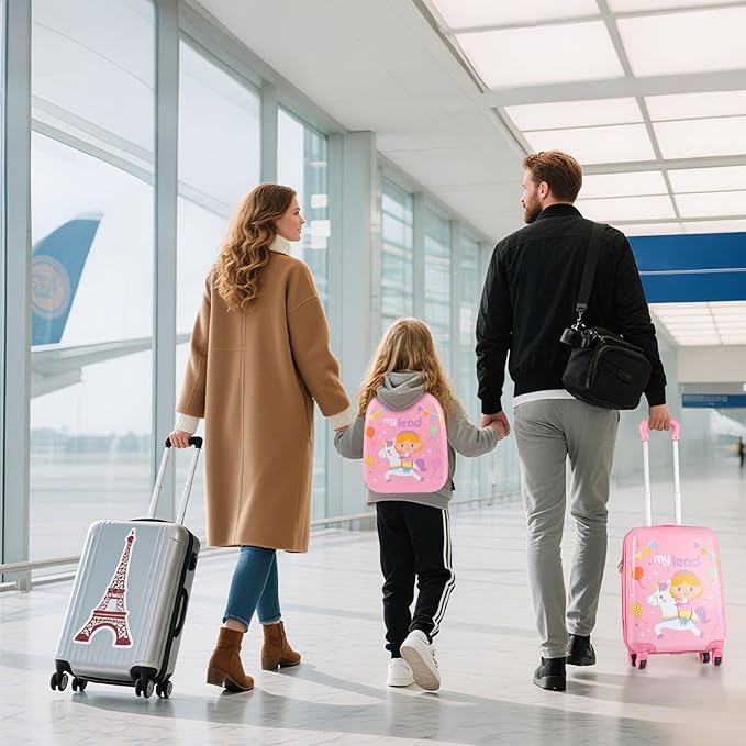 Goplus 2 PCS Kids Luggage, 13" & 16" Carry-on Suitcase w/Spinner Wheels, Telescopic Handle, Hard Shell Rolling Trolley Luggage for Toddler Boys Girls Travel, Airline Approved (Pink, Pony)