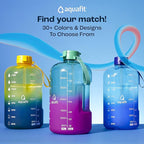 AQUAFIT Half Gallon Water Bottle with Time Marker - Straw & Chug Lid - BPA Free Gym Water Bottle with Straw - Big Gallon Jug (Blue Skies, 64 oz - 2 Lids)