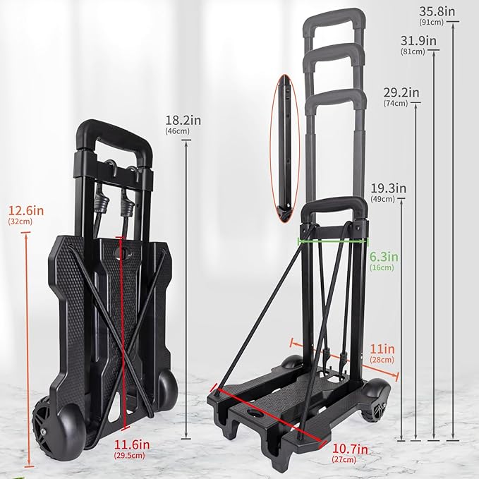 Portable Folding Luggage & Backpack Cart - Heavy Duty Hand Truck for Travel, Shopping, and Moving, with 2 Elastic Straps