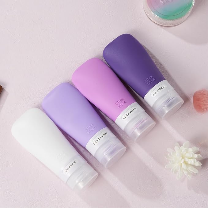 INSFIT Travel Bottles for Toiletries, TSA Approved 3oz Travel Size Containers, BPA Free Leak Proof Squeezable Silicone Tubes for Shampoo Conditioner Lotion Body Wash with Labels