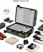 LUGGEX Carry On Luggage with Spinner Wheels, 8010S Aluminum Frame Zipperless Polycarbonate Hard Shell Suitcase (ZX-Core, Green, 21 Inch)