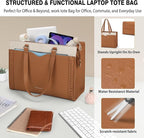 RAINSMORE Laptop Bag for Women 15.6 Inch Work Tote Bag with Detachable Strap & Bow Professional Laptop Tote with Cup Holder