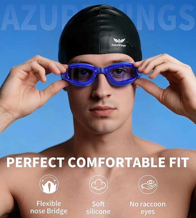 7 in 1 Swim Goggles + Swim Cap for Men Women,No Leak Anti-Fog & UV, Wide Visio HD Mirror PC Lens
