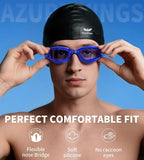 7 in 1 Swim Goggles + Swim Cap for Men Women,No Leak Anti-Fog & UV, Wide Visio HD Mirror PC Lens