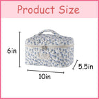 uekeboag Large Travel Quilted Makeup Bag for Women, Floral Cotton Cosmetic Bag, Coquette Aesthetic Floral Toiletry Organizer Bag