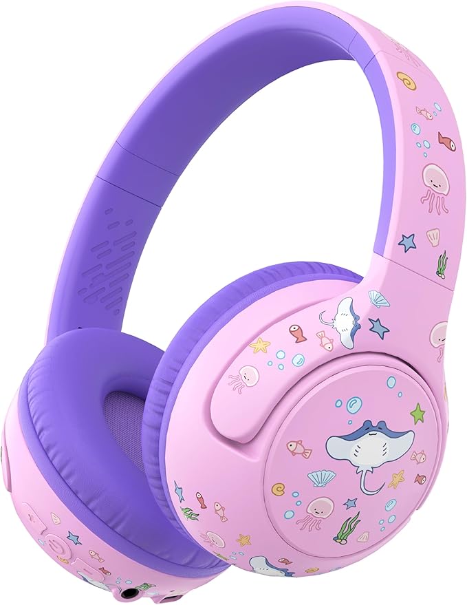 iClever BTH27 Toddler Headphones for 2+ Year Old-CPC Certified, 75/80dBA Safe Volume Limited, 74H Playtime, Bluetooth 5.4, BPA Free, Kids Bluetooth Headphones Aux Cord for Travel iPad, Purple
