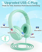awatrue USB-C Kids Headphones with Mic - 85/94dB Volume Limiter, Foldable Wired Toddler Headphones for Boys & Girls, Over-Ear Type-C Kid Headphones for School, Travel, lPad, Tablet & Smartphones