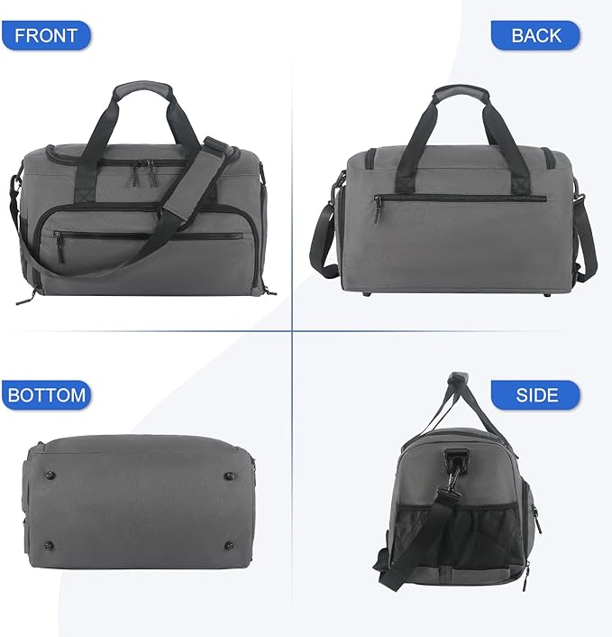 Gym Bag for Men Women, Sport Duffle Bag with Wet Pocket & Shoes Compartment, Water Resistant Overnight Weekender Bag Duffel Bag