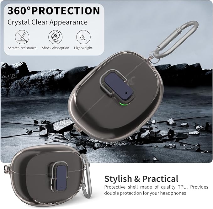 [Secure Lock] for Bose Ultra Open Earbuds Case(2024), TUDIOW Clear TPU Shockproof Protective Cover for Bose Open Ear Wireless Earbuds Accessories with Cleaning Kit & Keychain (Clear Grey)