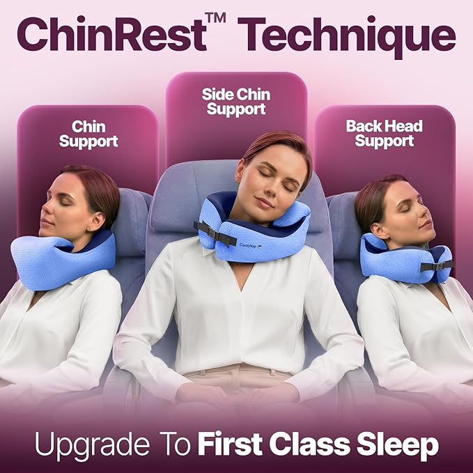 ComfyNap® Versatile Travel Neck Pillow for Airplane [Patented], 9 Positions in 3 Techniques, Plane Pillow with Pure Memory Foam, Travel Pillow with HeadRest Flight Sleep, Travel Essential - Zeus