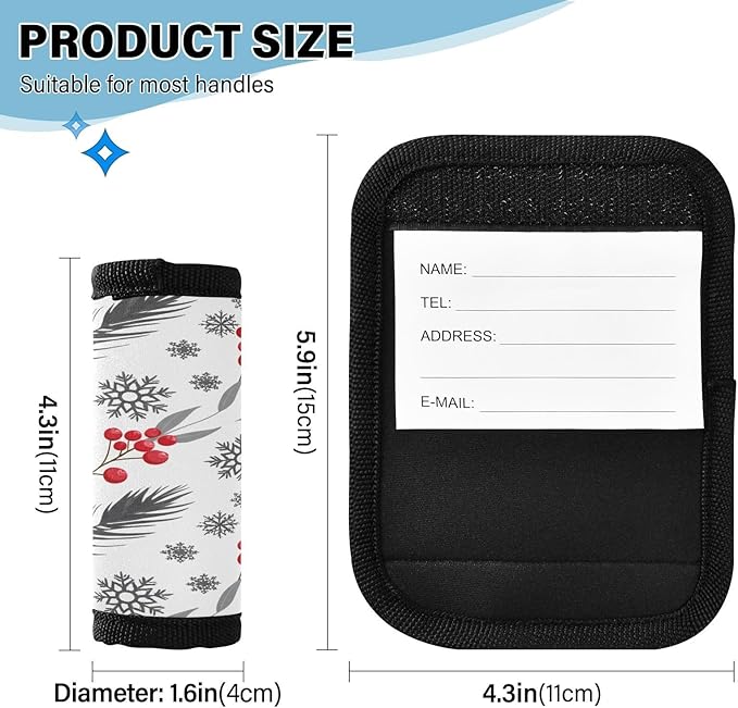 Christmas Berry Red Grey Luggage Handle Wrap 2 Pack Neoprene Luggage Handle Covers Travel Tags for Suitcases Identifiers