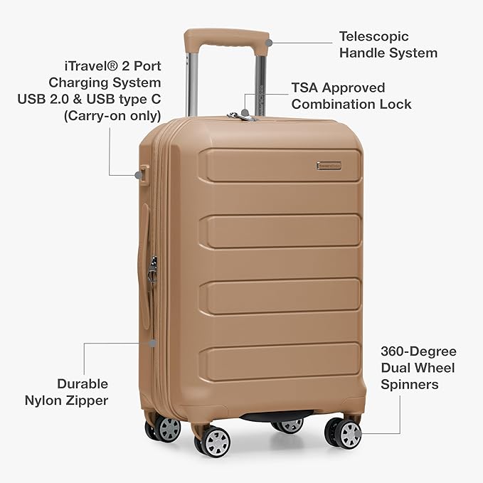 Traveler's Choice Pagosa Hardshell Expandable Luggage with Spinner Wheels, Latte Beige, 22-Inch Carry-on