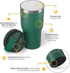 RTIC 30oz Essential Tumbler with Lid, Ceramic Lined, Insulated, Stainless Steel, Metal, Double Wall Vacuum-Insulation, Travel Cup for Iced Coffee, Tea, Hot and Cold Drink, Pine Tree