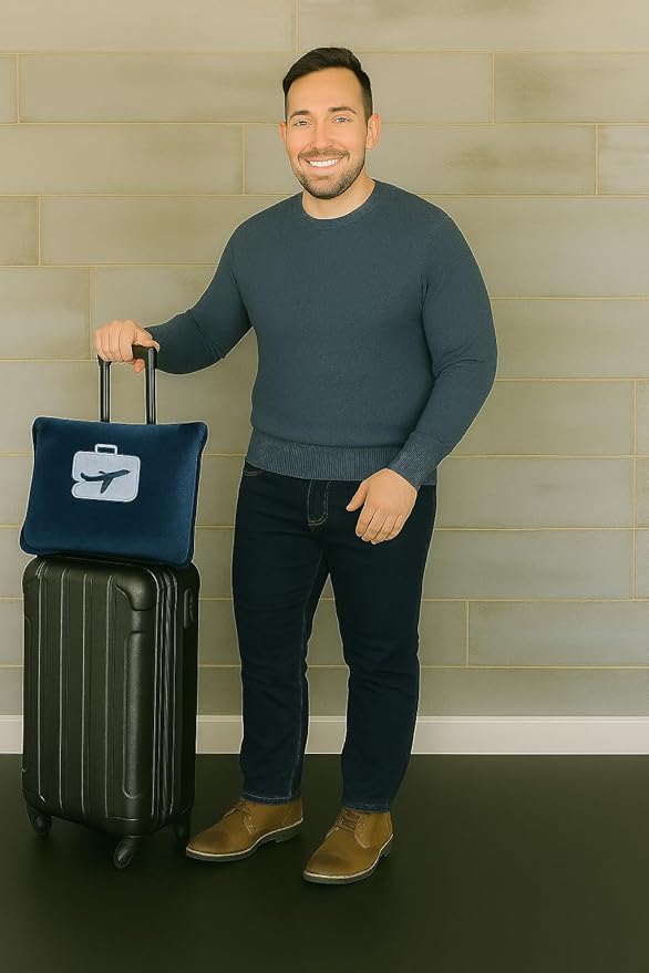 Comfort Fly Travel Blanket & Pillow – 2-in-1 Micro Plush Airplane Blanket with Carry Case (40" x 70") - Navy