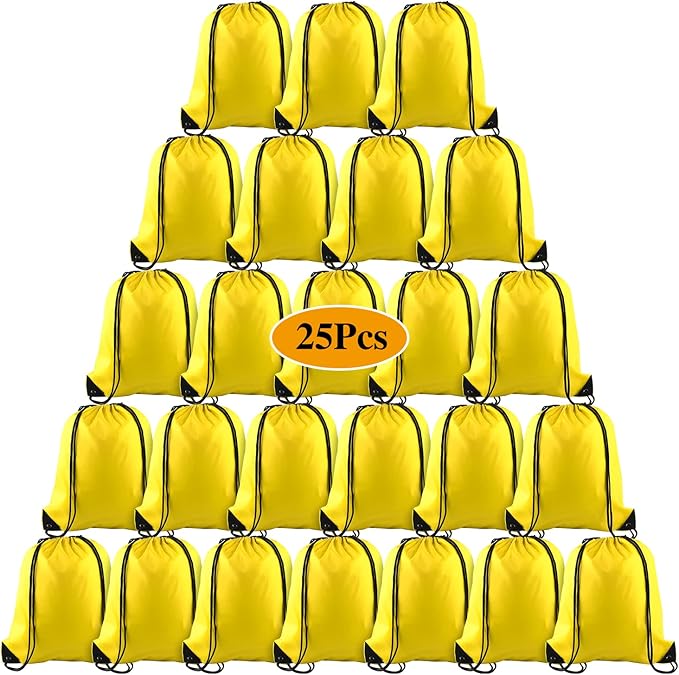 PLULON 25 Pcs Yellow Drawstring Backpack Bags Bulk String Backpack Cinch Sack Pull Sport Gym Backpack Bags for Yoga Traveling Outdoor Sports